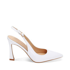 Décolleté slingback abrasivate bianche, tacco 9,5 cm, Primadonna, 232193501ABBIAN035, 001a