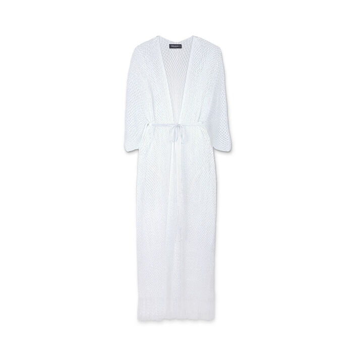Poncho donna bianco in tessuto con cintura, Primadonna, 25B450102TSBIANUNI