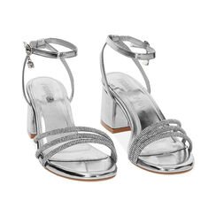 Sandali argento in laminato con pietre, tacco 5,5 cm, Primadonna, 232770377LPARGE035, 002 preview