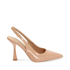 Décolleté slingback donna nude in vernice, tacco 7,5 cm, Primadonna, 254912902VENUDE035, 001a