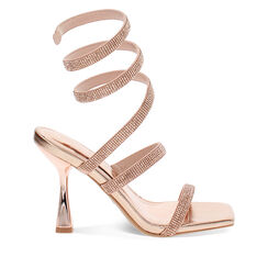 Sandales à talon femme rose doré en laminé avec pierres, Primadonna, 254912938LPRAOR035, 001a