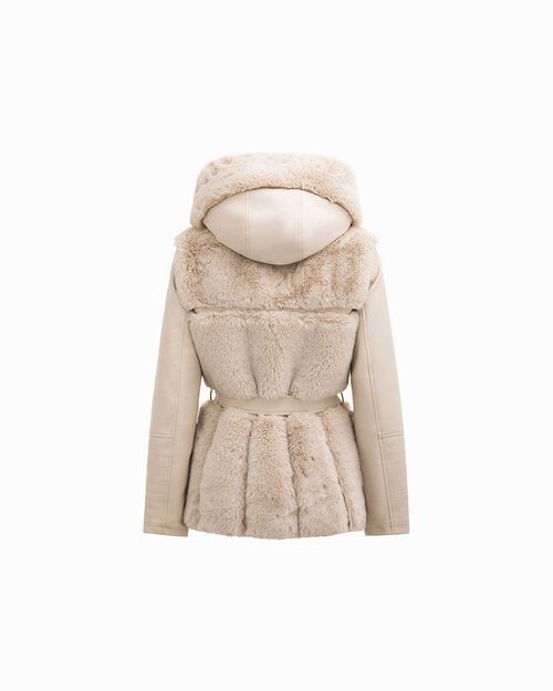 Veste en fourrure synth&eacute;tique cr&egrave;me avec ceinture, CREAM
