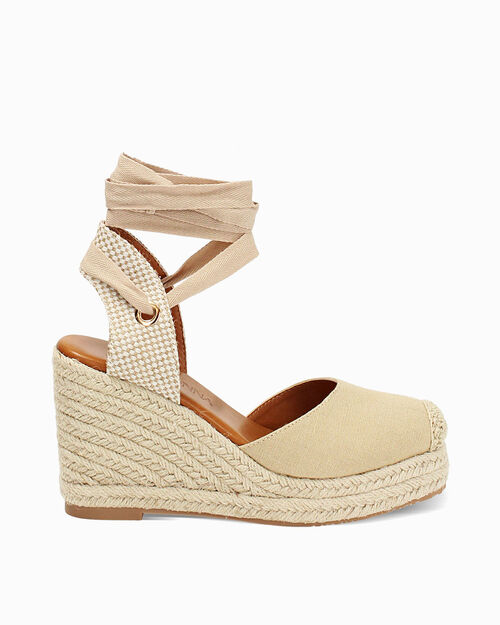 Campesine donna taupe in canvas, TAUPE