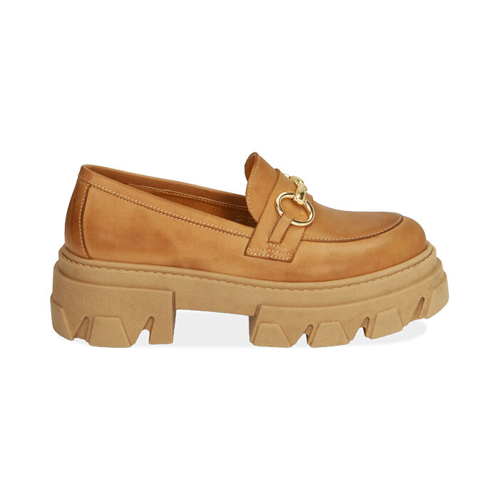 Mocasines chunky cognac en piel | Primadonna Collection