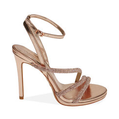 Sandali rosa-oro in laminato con pietre, tacco 11 cm, Primadonna, 232133425LPRAOR037, 001a