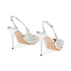 Décolleté slingback donna argento con pietre, tacco 10 cm, Primadonna, 252130643LPARGE035, 004 preview