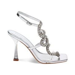 Sandali argento in laminato e pietre, tacco 8,5 cm, Primadonna, 232100146LPARGE038, 001 preview