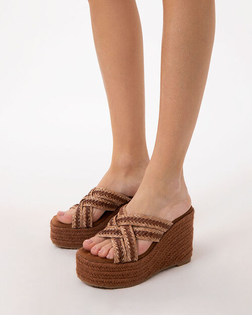 Zeppe cognac con tacco 9,8 cm, COGNAC