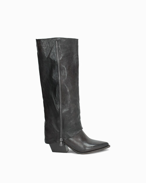 Stivale texano in pelle lavata nera, BLACK