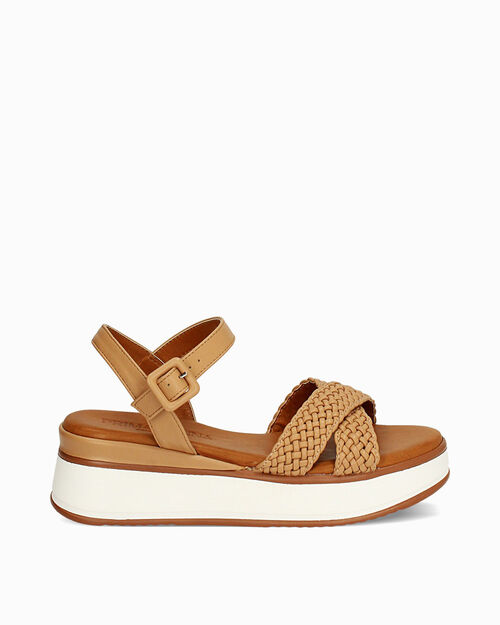 WOMEN SHOES WEDGE SYNTHETIC WOVEN CAME, CAMEL