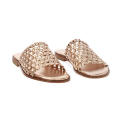 Sandalias planas mujer color oro de cuero tejido, Primadonna, 25B817032PIOROG036, 003 preview