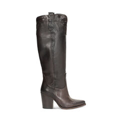 Stivali texani testa di moro in vera pelle con tacco, Primadonna, 268038002PAMORO036, 001a