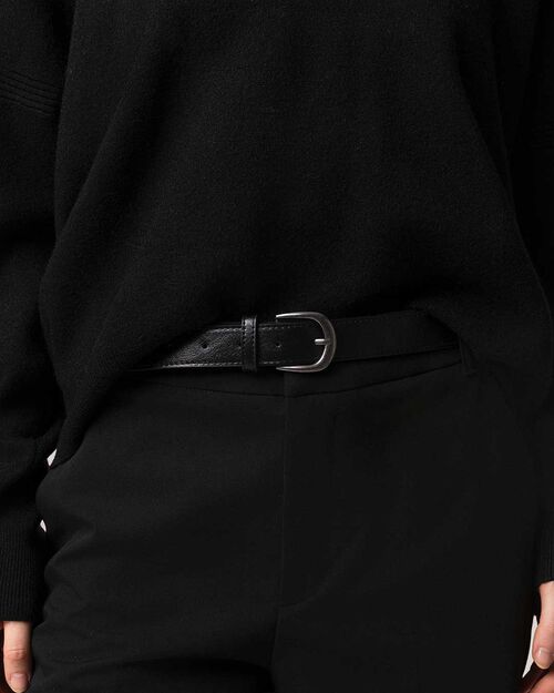 Cintura nera con fibbia argentata, BLACK