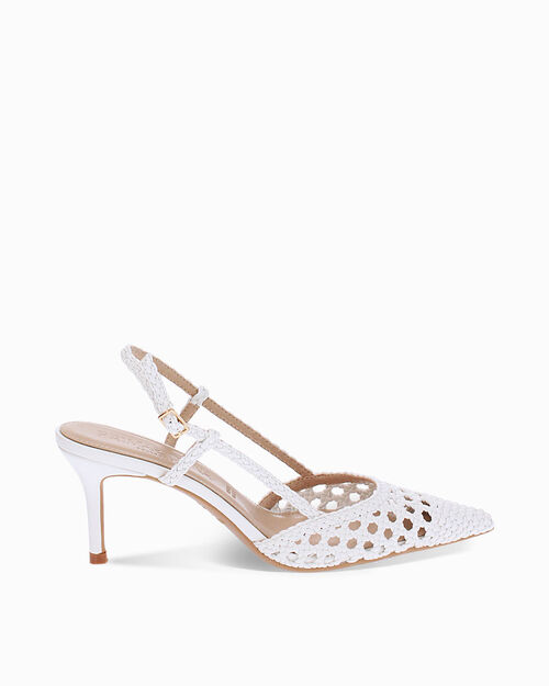 D&eacute;collet&eacute; slingback donna bianche con intreccio, tacco 7 cm, WHITE