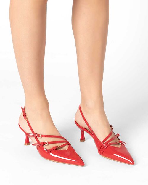 D&eacute;collet&eacute; slingback femme rouges avec lani&egrave;res, RED