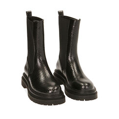 Chelsea boots neri stampa vipera, tacco 5 cm , SALDI, 180611270EVNERO037, 002a
