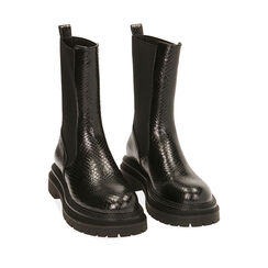 Botines Chelsea negros con estampado víbora, tacón 5 cm, Special Price, 180611270EVNERO037, 002a