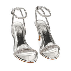Sandalias con tacón plateado en laminado con piedras, Primadonna, 234961503LPARGE036, 002a
