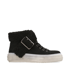 Sneakers nere con risvolto in eco-shearling, Primadonna, 124110063MFNERO037, 001a