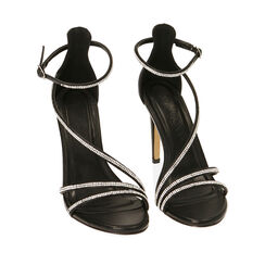 Sandali neri con strass, tacco 10 cm, Primadonna, 212174221EPNERO036, 002a