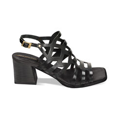 Sandalia con tacón bajo mujer negra en cuero vacuno, Primadonna, 257253409VANERO036, 001 preview