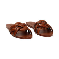 Sandalias planas para mujer en color coñac de piel, Primadonna, 256704443PECOGN036, 003 preview