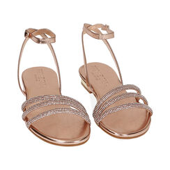 Sandales plates rose-or en laminé avec pierres, Fin de Collection, 234909922LPRAOR035, 002 preview
