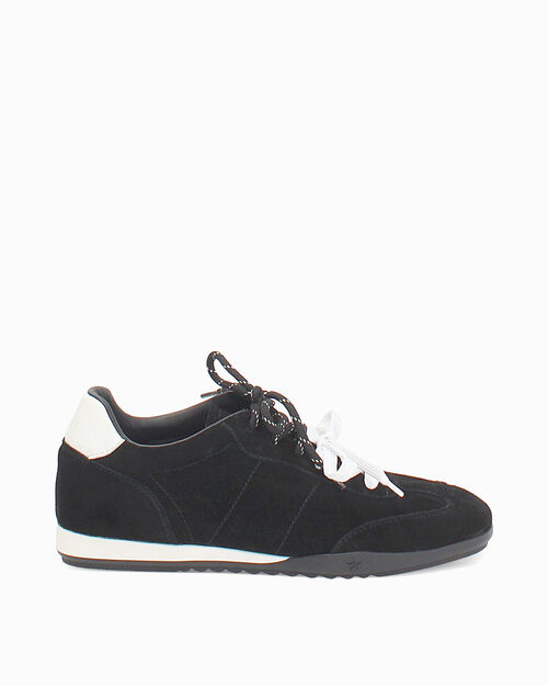 Sneakers in camoscio nero con doppio laccio, BLACK