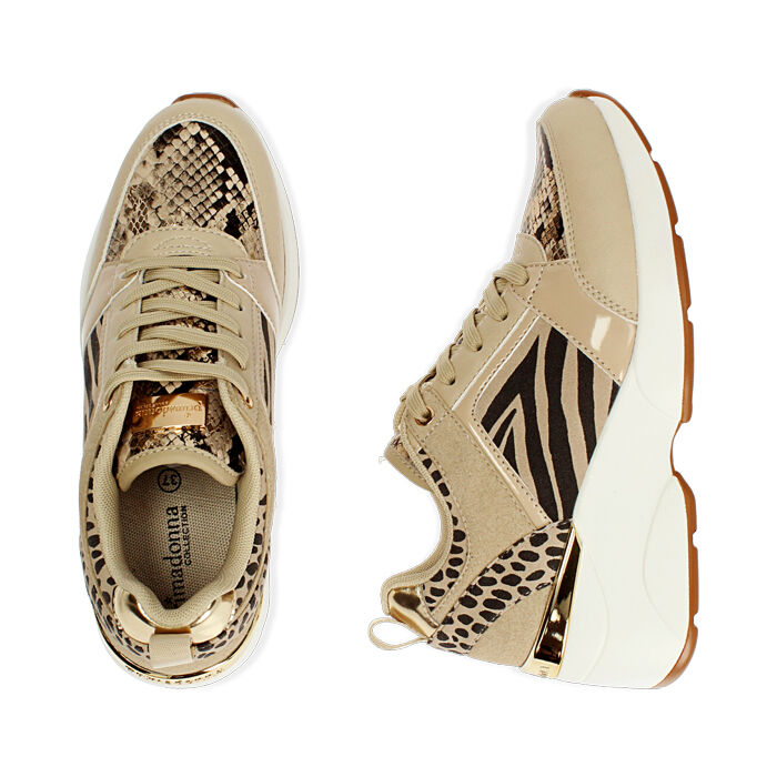 Sneakers da donna beige, zeppa 7,5 cm | Primadonna Collection