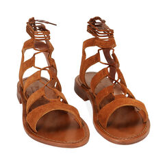 Sandali gladiator marroni in camoscio, Ultime occasioni, 21B814004CMMARR036, 002a