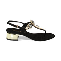 Sandalias con tacón negras de microfibra con piedras, Primadonna, 234946621MPNERO037, 001 preview