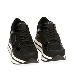 Sneakers en tissu noir, plateforme 4,5 cm , FIN DE COLLECTION, 190625304TSNERO035, 002a
