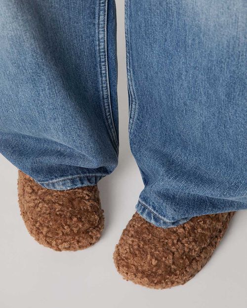 Pantofole cognac en fourrure synth&eacute;tique, COGNAC
