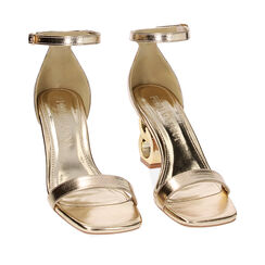 Sandali oro in laminato, tacco scultura 7,7 cm, Ultime occasioni, 234961501LMOROG035, 002a