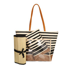 Borsa mare nero/beige in paglia, 21J902865PGNEBEUNI, 002a