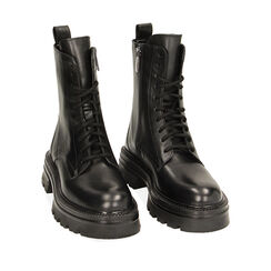 Anfibi neri in pelle, tacco 4 cm, Primadonna, 22N120002PENERO040, 002a