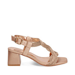 Sandale à talon pour femme rose-or en tissu, Primadonna, 254941725TSRAOR035, 001a