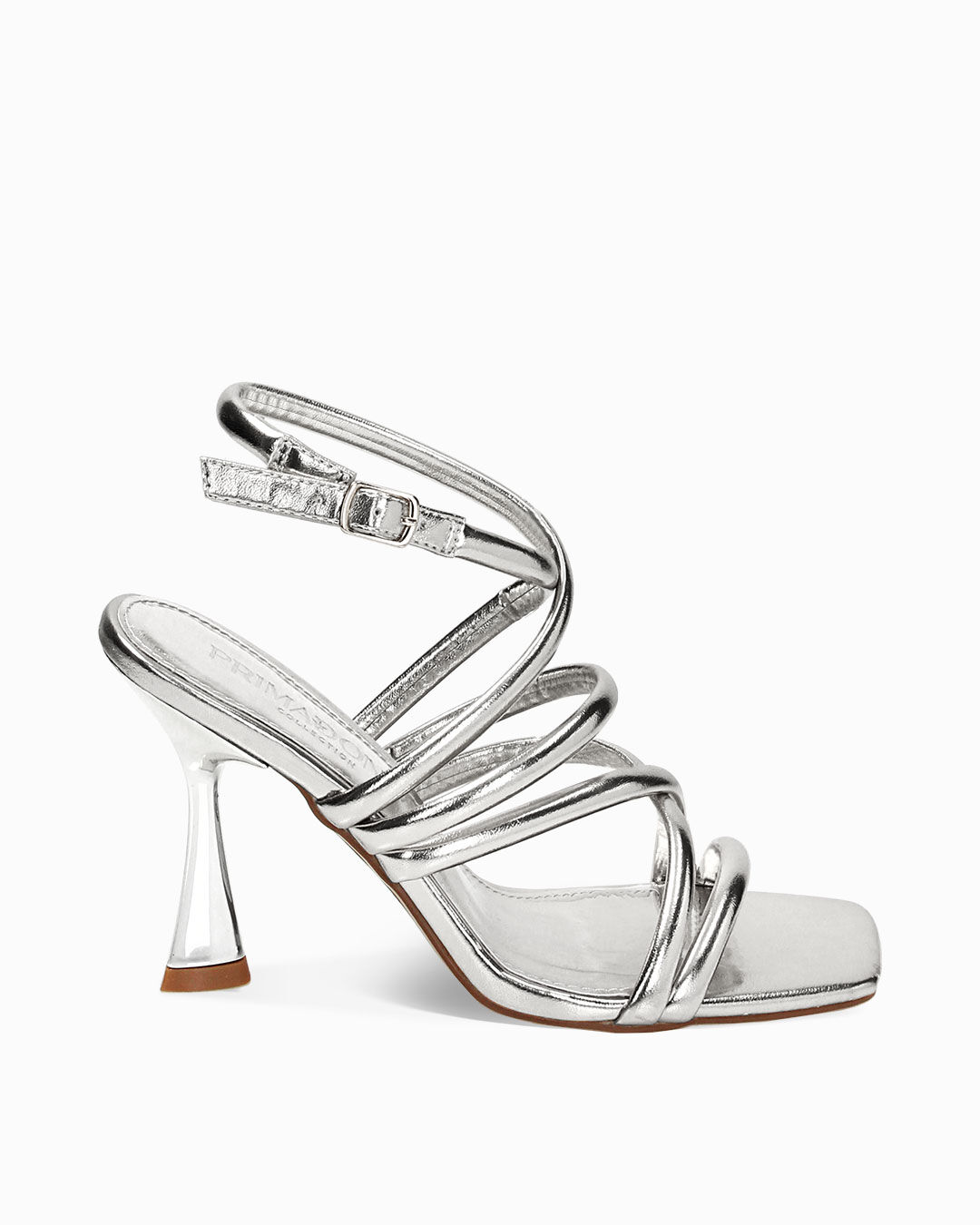Sandali argento in laminato, tacco 9,5 cm