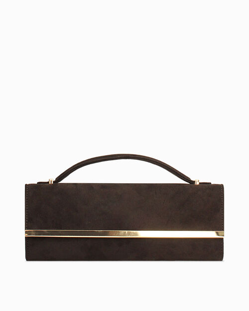Pochette marr&oacute;n oscuro con detalle dorado, DK BROWN