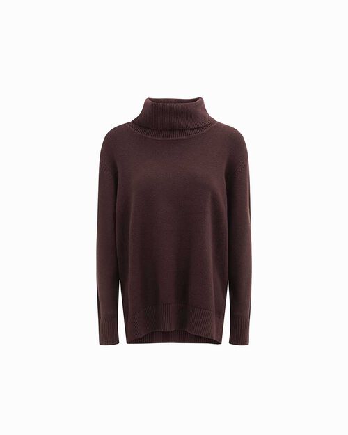 Pull col haut marron fonc&eacute;, DK BROWN