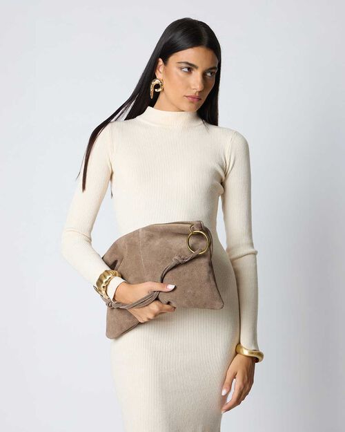 Borsa a spalla taupe in camoscio, TAUPE