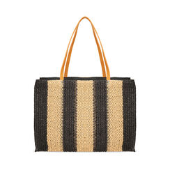 Borsa mare nera a righe in paglia, 21J963111PGNEROUNI, 001a