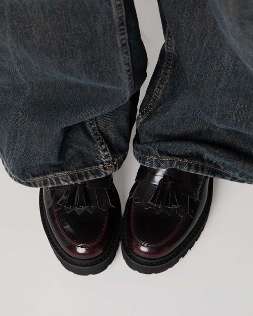 Mocassini bordeaux con nappine tacco 3,8 cm, BURGUNDY