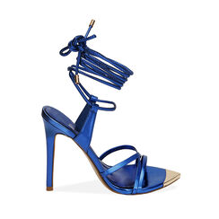 Sandali lace-up blu laminato, tacco 9,5 cm , 192137101LMBLUE036, 001a
