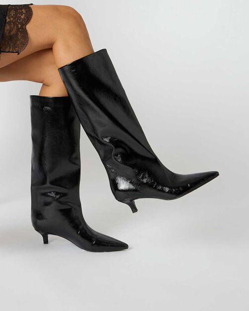 Bottes noires en cuir verni avec talon de 4,3 cm, BLACK