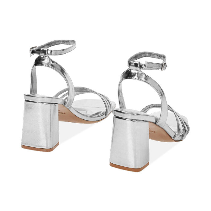 Sandali Valleverde Donna - Tacco 4 Cm In Pelle, Colore Argento, Made In Italy