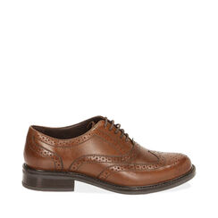 Chaussures à lacets cognac en cuir, Soldes, 18L921032PECOGN035, 001a