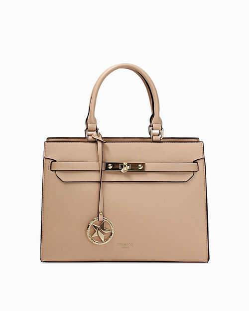 Borsa a mano beige con tracolla rimovibile, BEIGE