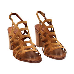 Sandalo da donna cognac in camoscio, tacco largo 7,5 cm, Primadonna, 257239909CMCOGN035, 003 preview