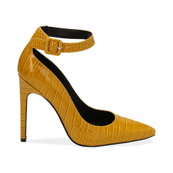 Décolleté gialle in eco-pelle effetto coccodrillo, tacco 11 cm ,